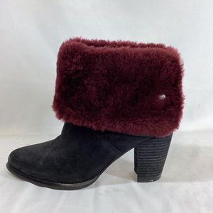 Ugg Layna Shearling Maroon Black Convertible Ankle Boots SZ 7.5